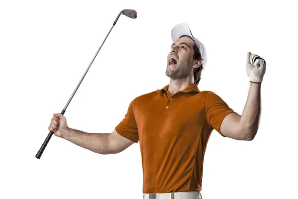 Golfspeler in een oranje shirt — Stockfoto