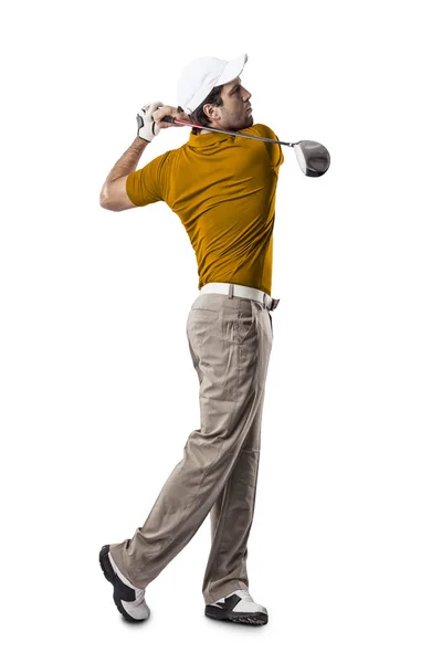 Παίκτης γκολφ σε ένα πορτοκαλί πουκάμισο — Φωτογραφία Αρχείου