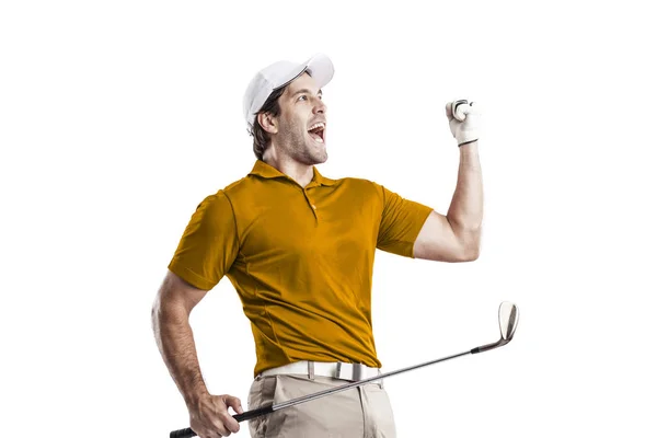 오렌지 셔츠에서 골프 선수 — 스톡 사진