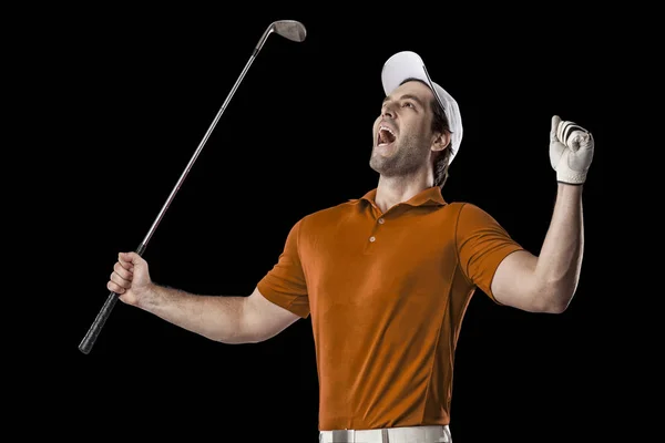 Golf Player in a orange shirt — Stock Photo, Image