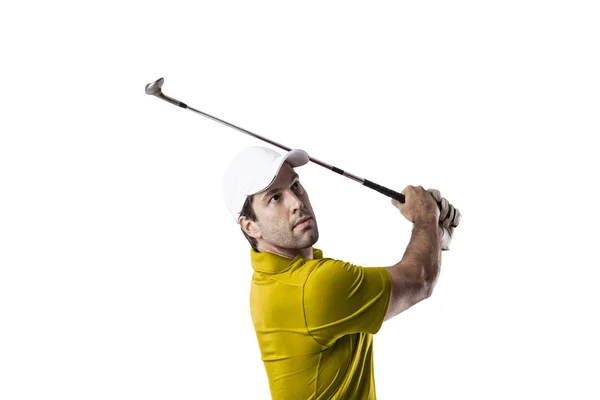 Gracz w golfa w żółtej koszulce — Zdjęcie stockowe