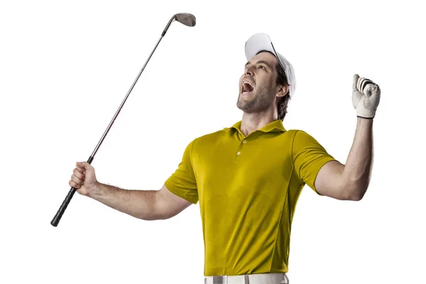 Παίκτης γκολφ σε ένα κίτρινο πουκάμισο — Φωτογραφία Αρχείου