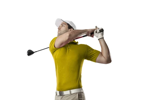 노란 셔츠에 골프 선수 — 스톡 사진