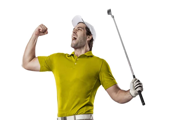 Golfspeler in een geel shirt — Stockfoto