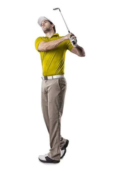 Golf oyuncu sarı gömlekli — Stok fotoğraf
