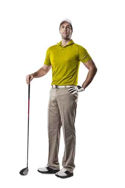 Παίκτης γκολφ σε ένα κίτρινο πουκάμισο — Φωτογραφία Αρχείου