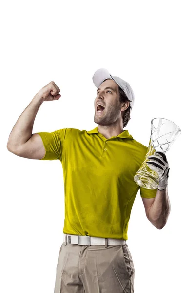 Golfové hráče v žluté tričko — Stock fotografie