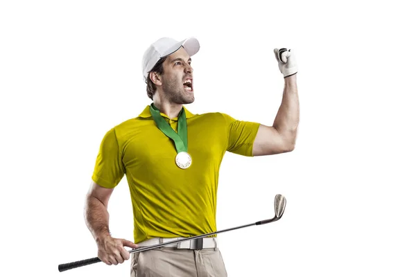 Giocatore di golf in camicia gialla — Foto Stock