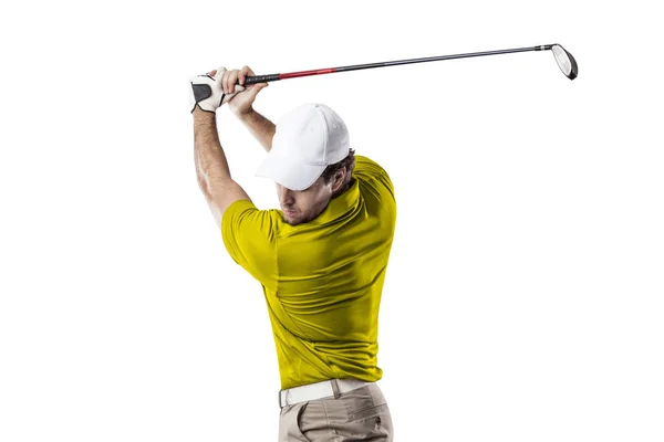 Giocatore di golf in camicia gialla — Foto Stock