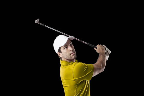 Golf oyuncu sarı gömlekli — Stok fotoğraf