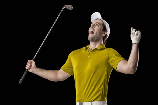 Golf Player dengan baju kuning — Stok Foto