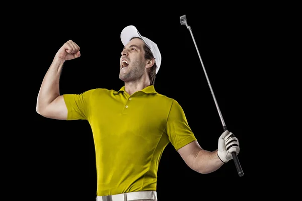 Golfspeler in een geel shirt — Stockfoto