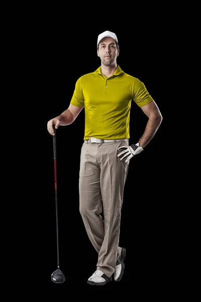 Gracz w golfa w żółtej koszulce — Zdjęcie stockowe