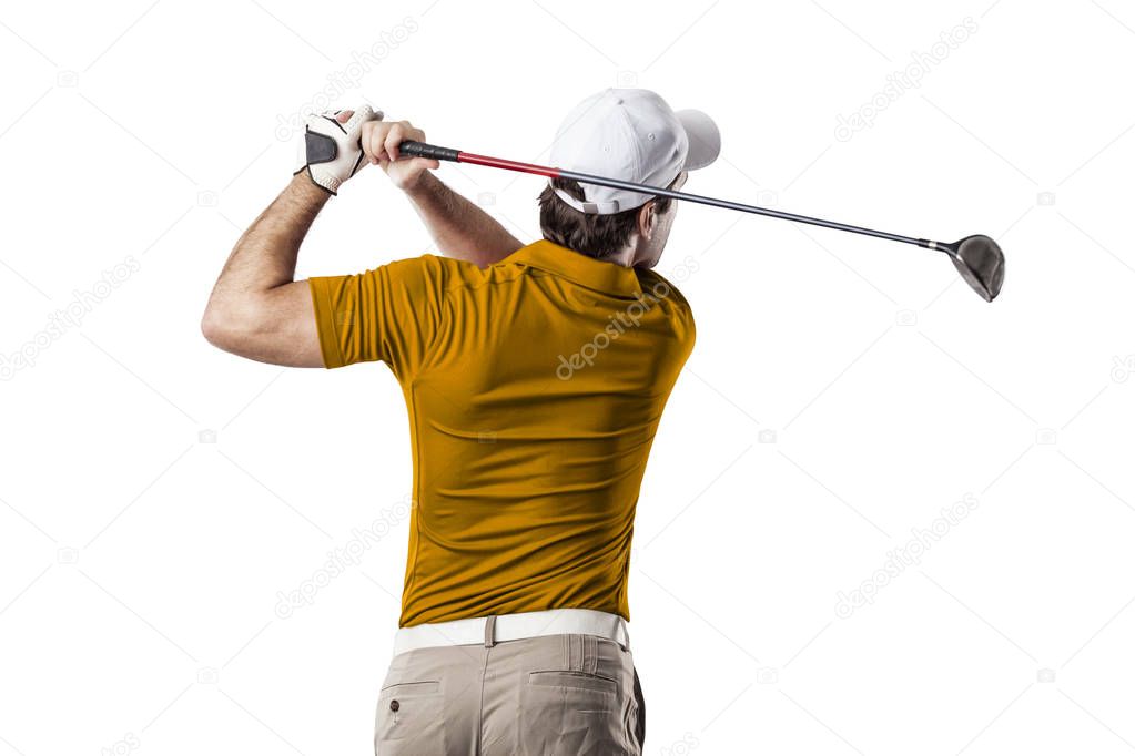 Golf Player in a orange shirt