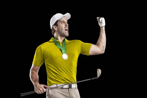 Jogador de golfe em uma camisa amarela — Fotografia de Stock