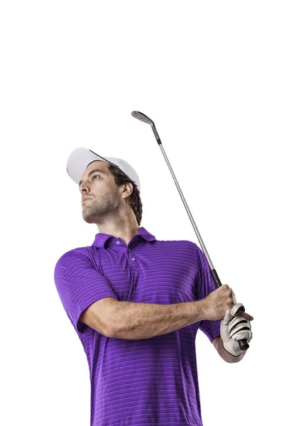 Παίκτης γκολφ στο ένα μωβ πουκάμισο — Φωτογραφία Αρχείου