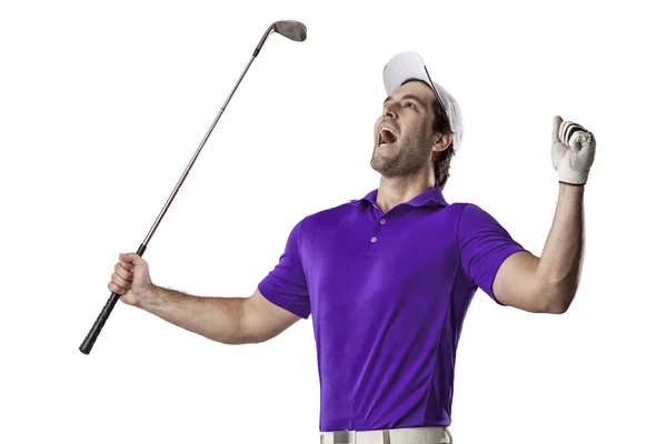 Golf Player in a purple shirt — Stock Photo, Image