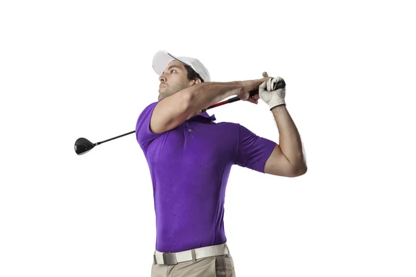 Gracz w golfa w fioletową koszulkę — Zdjęcie stockowe