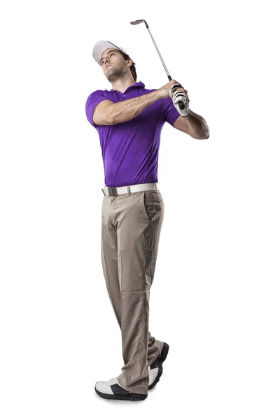 보라색 셔츠에 골프 선수 — 스톡 사진