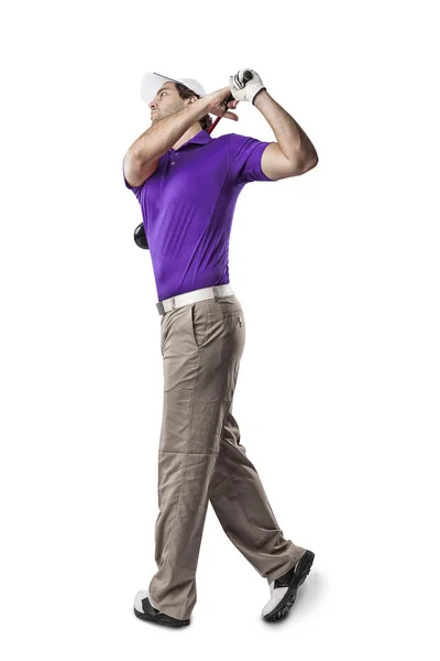 Golfové hráče v fialové tričko — Stock fotografie