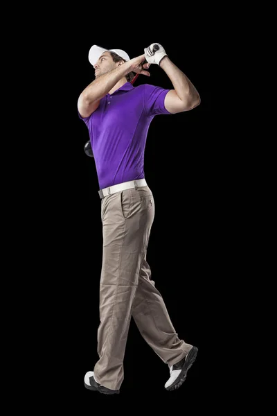 Παίκτης γκολφ στο ένα μωβ πουκάμισο — Φωτογραφία Αρχείου