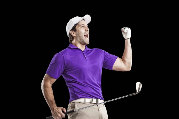 一个穿紫色衬衫的高尔夫球手 — 图库照片