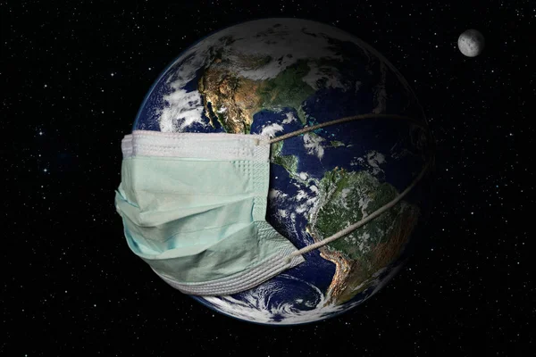 planet Earth wearing a mask in space, concept of sports suffering from the COVID-19 pandemic.