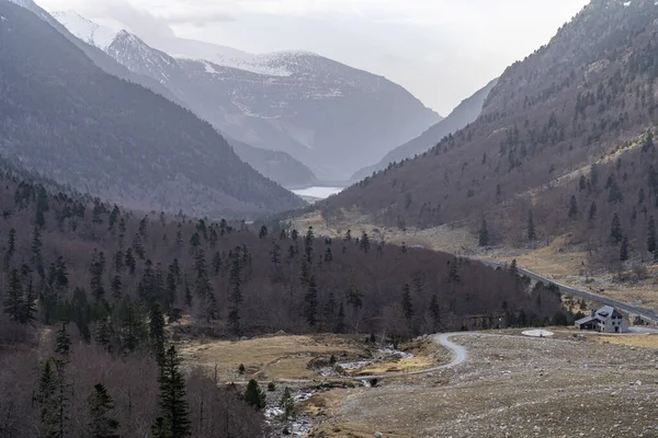 Blick Auf Das Baserca Stausee Tal Winter Aran Tal Lleida — Stockfoto