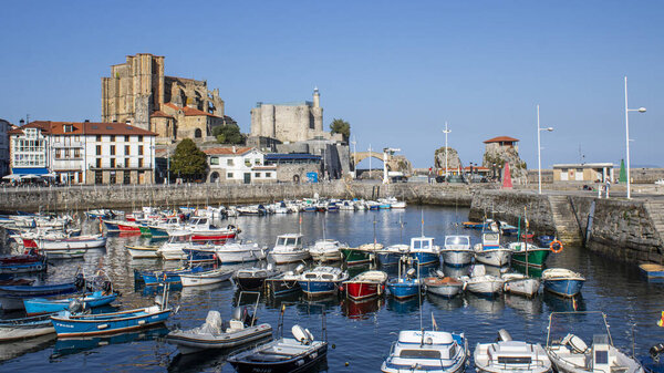 Views of the port and the city of Castro Urdiales, Cantabria, Spain.
