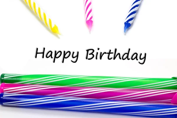Lumânare și stilou colorat La mulți ani — Fotografie, imagine de stoc
