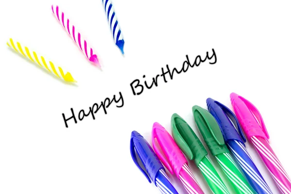 Lumânare și stilou colorat La mulți ani — Fotografie, imagine de stoc