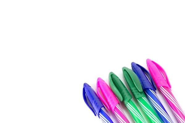 Group of multicolor pen on white background — Φωτογραφία Αρχείου