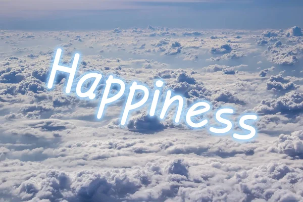 Ευτυχία κείμενο στον ουρανό σύννεφο μαλακά εστίαση — Φωτογραφία Αρχείου