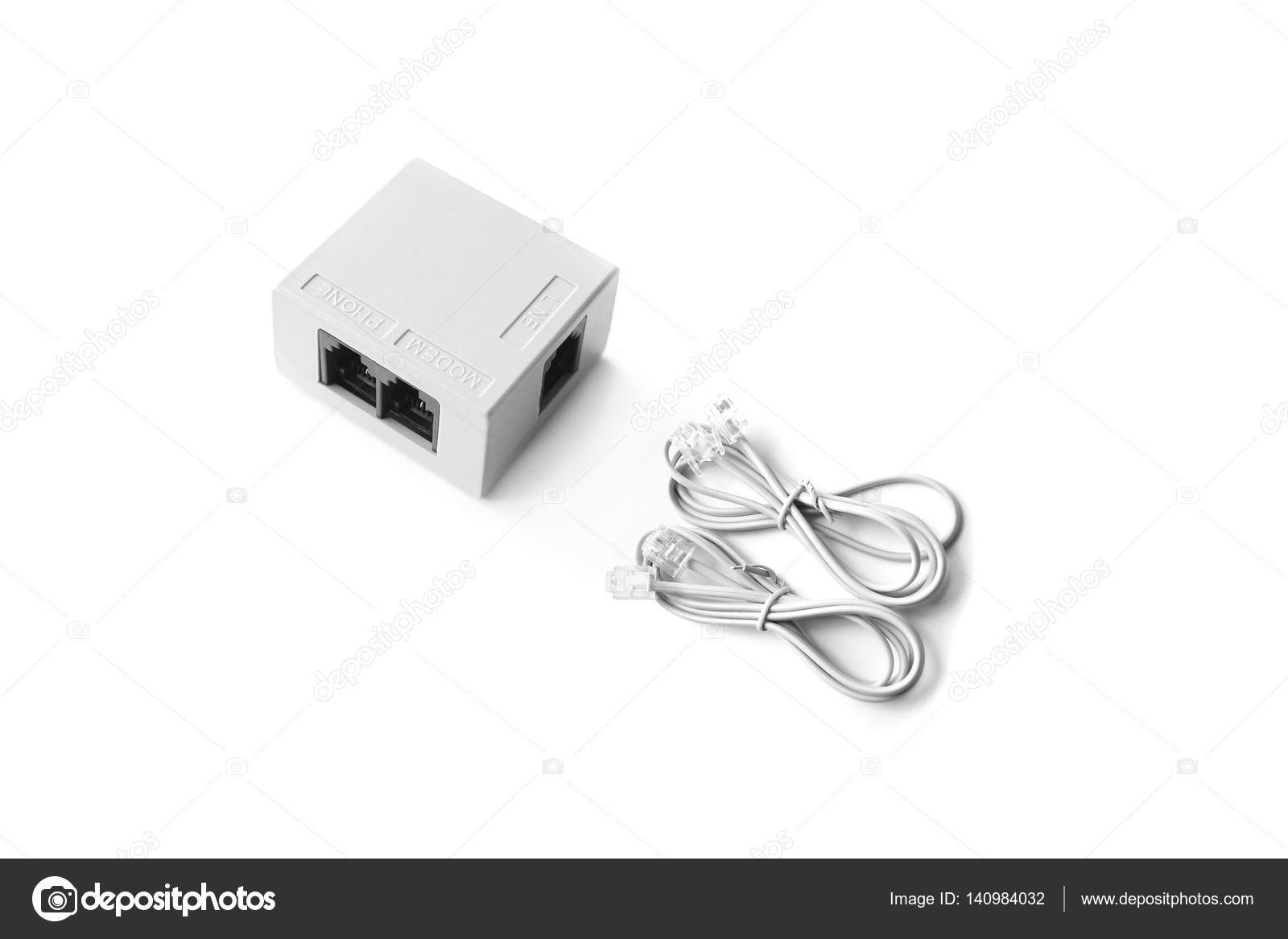 Telephone line splitter with RJ-11 telephone cable — Stock Photo ...