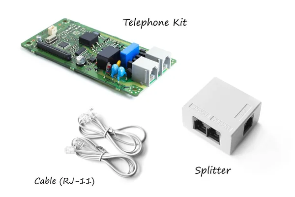 Telefon kit eller Fax kit med splitter och kabel — Stockfoto