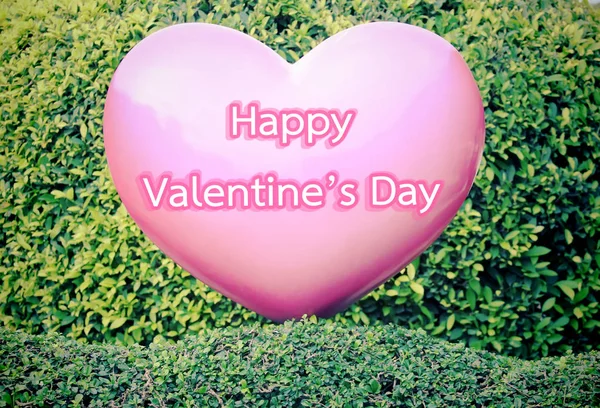 緑の生垣バレンタイン コンセプトにピンクの心 — ストック写真