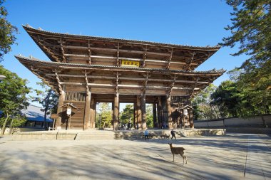 Todaiji Tapınağı 'nın büyük tahta kapısı..