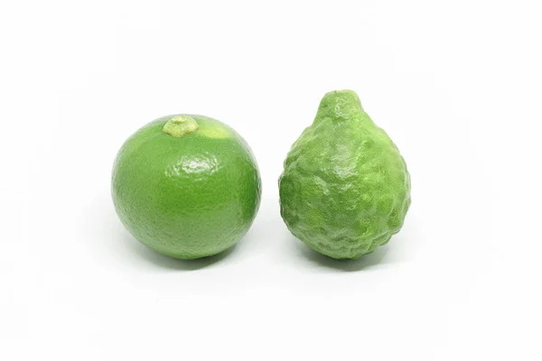 Bergamote Kaffir Vert Frais Fruits Lime Isolés Sur Fond Blanc — Photo