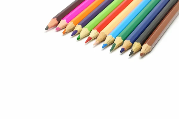 Gros Plan Crayons Couleur Isolés Sur Fond Blanc — Photo