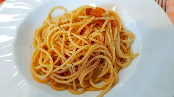 Spaghetti Allá Gricia Amatrice Lazio Italia —  Fotos de Stock