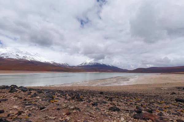 Laguna Verde Sněhová Sopka Licancabur Bolívie Pouštní Krajina Andských Vysočinách — Stock fotografie