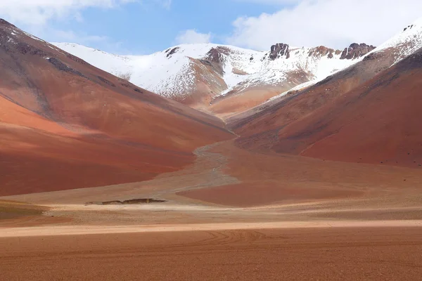 Krajobraz Boliwijskich Wyżyn Pustynny Krajobraz Andyjskiego Płaskowyżu Boliwii Szczytami Pokrytych — Zdjęcie stockowe