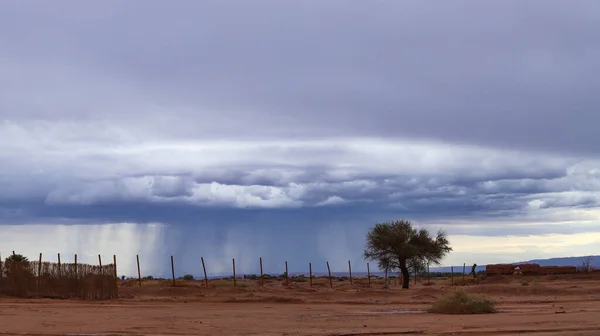 A strong thunderstorm strikes the arid lands of the Atacama Desert in northern Chile
