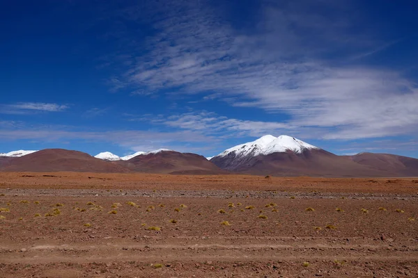 Paisagem Deserto Siloli Perto Sol Manana Geysers Vulcões Cobertos Neve — Fotografia de Stock