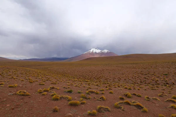 Karla Kaplı Volkanlar Bolivya Nın Dağlık Bölgelerindeki Çöl Manzaraları Bolivya — Stok fotoğraf