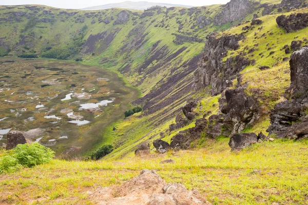 Blick Auf Die Hänge Des Kraters Von Rano Kau Auf — Stockfoto