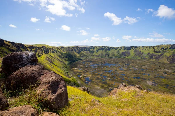 Blick Vom Dorf Orongo Auf Den Krater Von Rano Kau — Stockfoto