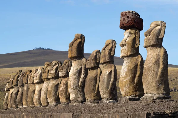 Plataforma Piedra Moais Ahu Tongariki Costa Sur Isla Pascua Isla —  Fotos de Stock