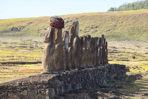 Plataforma Piedra Moais Ahu Tongariki Costa Sur Isla Pascua Isla —  Fotos de Stock
