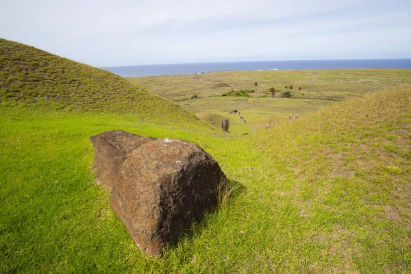 Moai Outer Slopes Rano Raraku Volcano Rano Raraku Quarry Site — Stock Photo, Image
